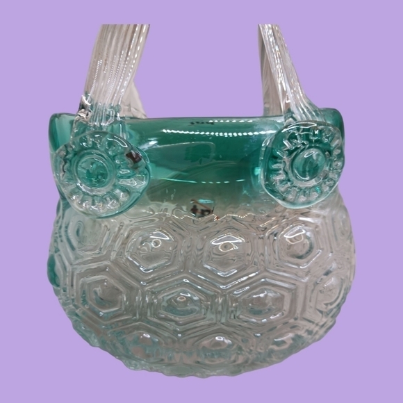 HQT hand blown cased handled purse basket turquoise color - Picture 7 of 10